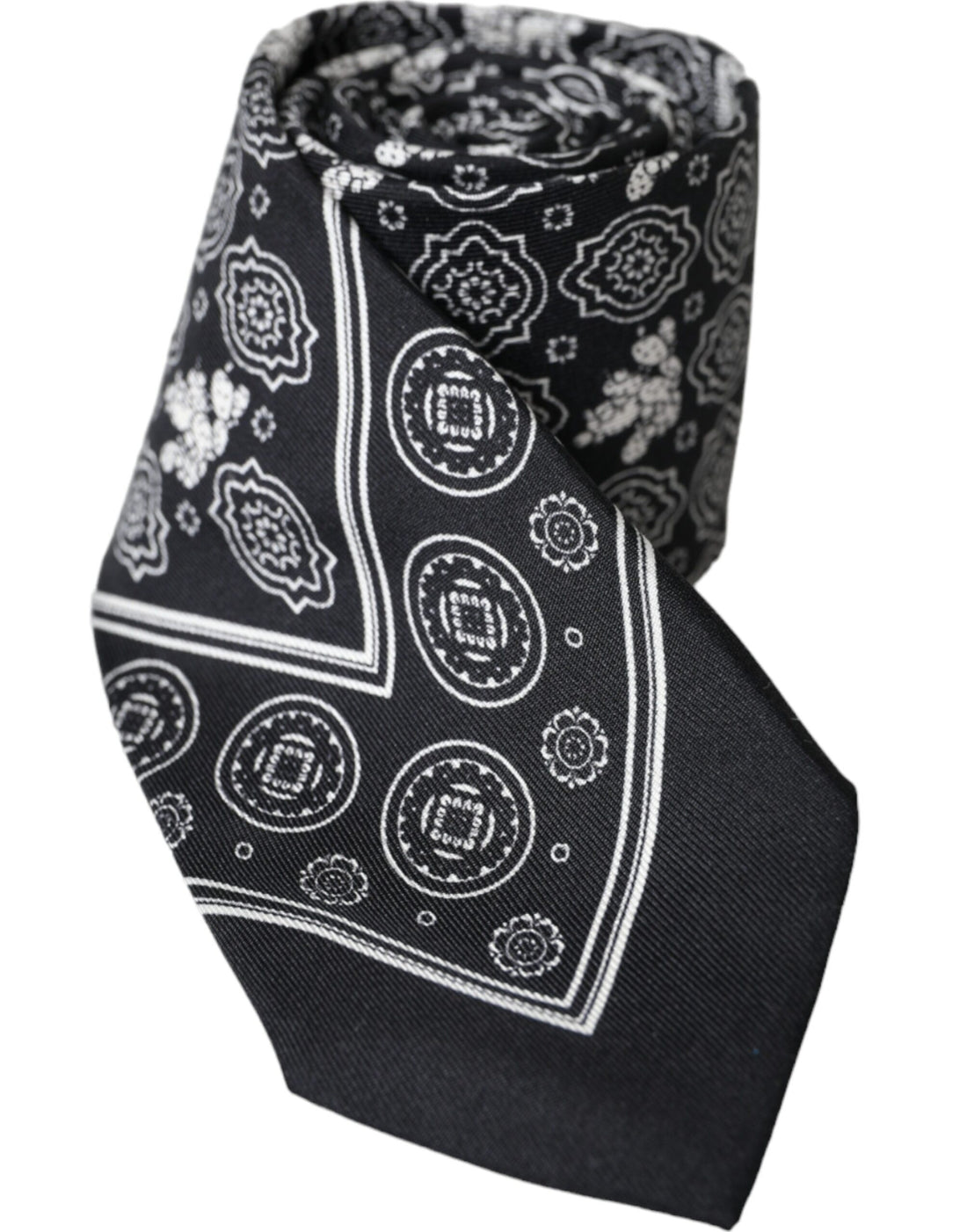 Dolce &amp;amp; Gabbana Svart Mönstrad Justerbar Slips i 100 % Siden