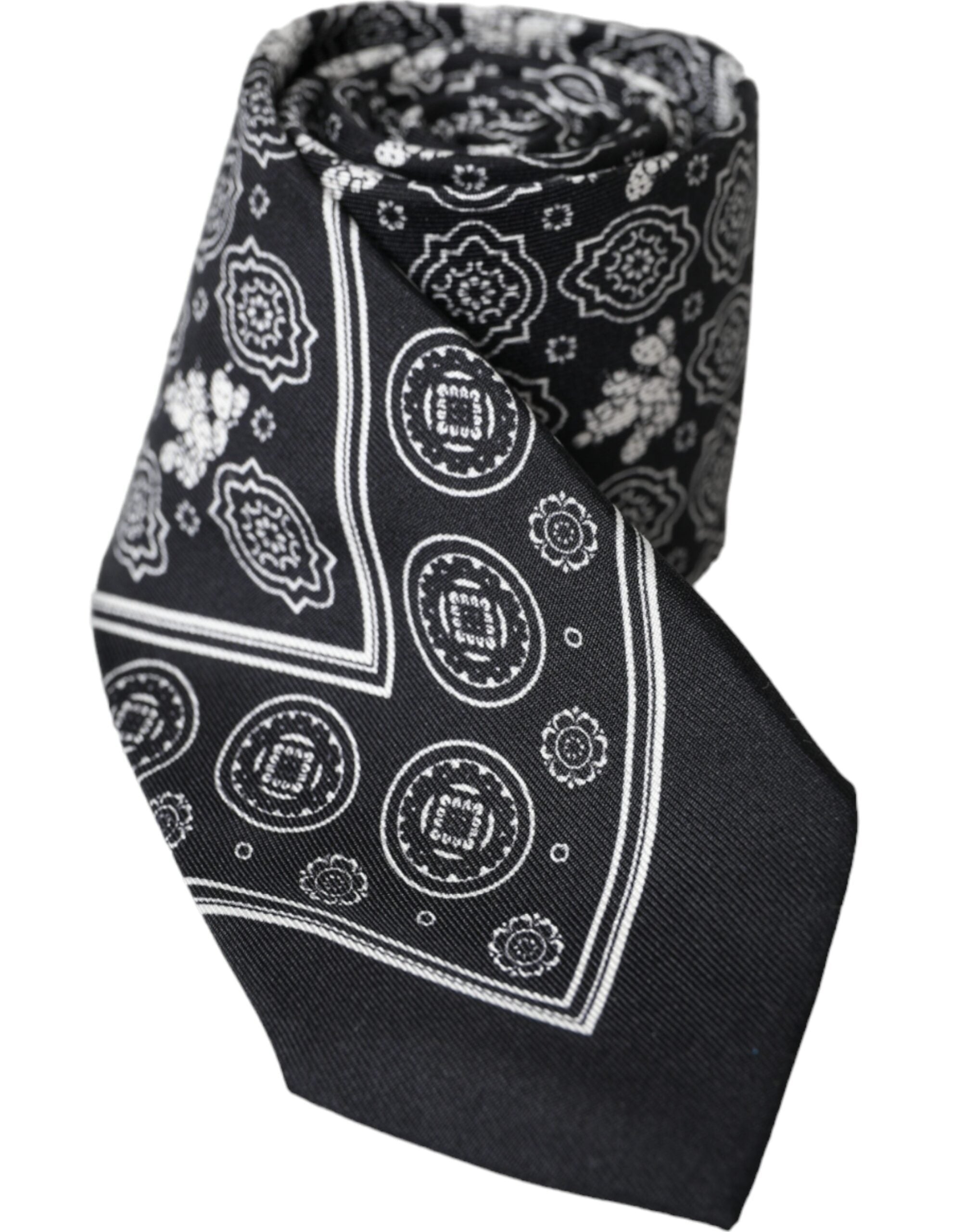 Dolce &amp; Gabbana Black Patterned 100%Silk Adjustable Tie