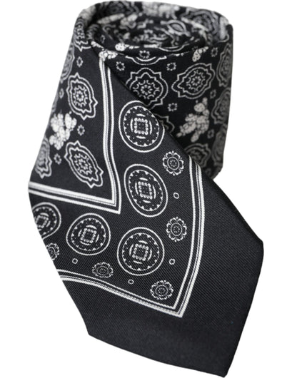 Dolce &amp; Gabbana Black Patterned 100%Silk Adjustable Tie