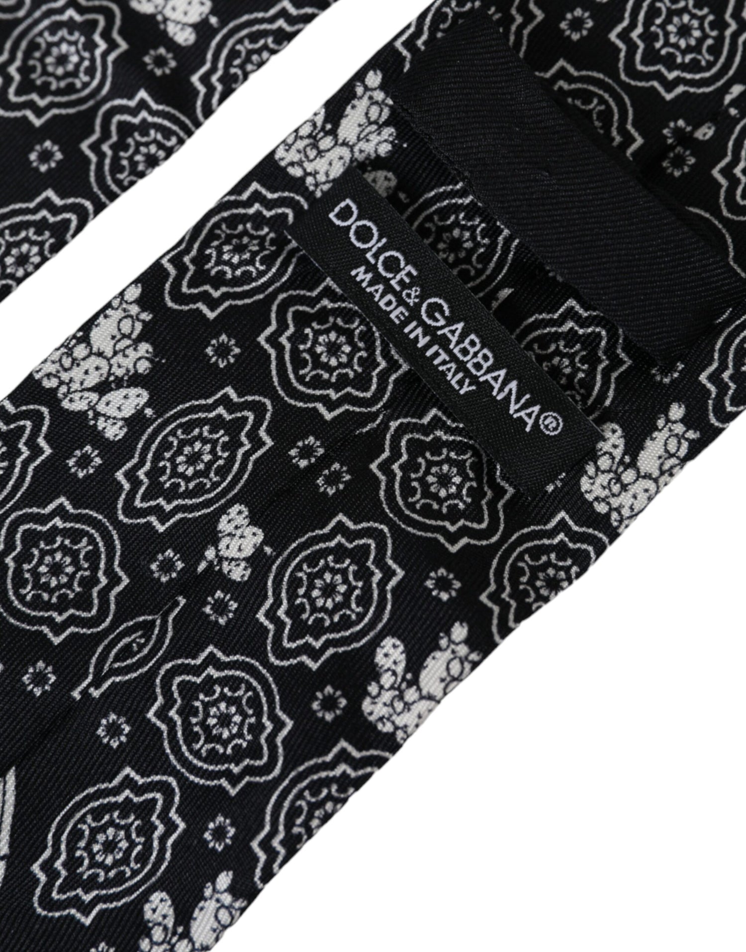 Dolce &amp; Gabbana Black Patterned 100%Silk Adjustable Tie