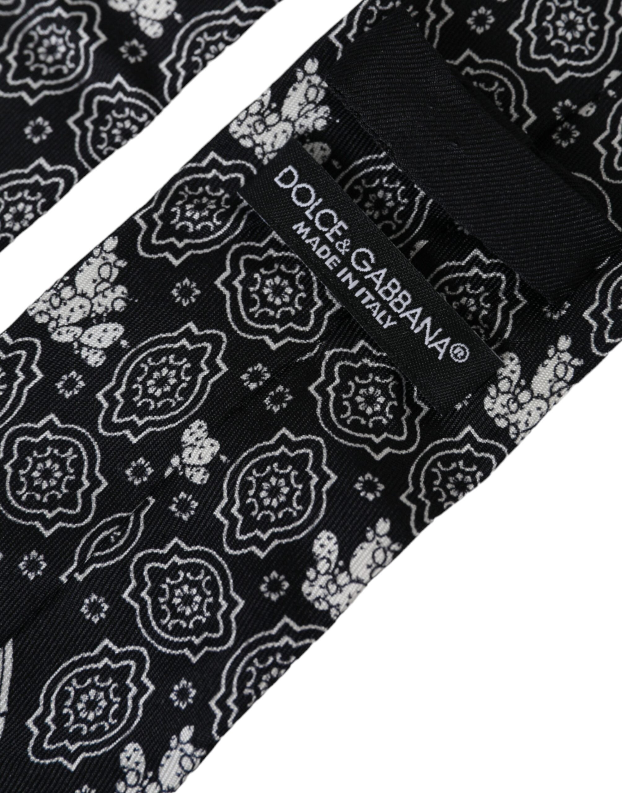 Dolce &amp; Gabbana Black Patterned 100%Silk Adjustable Tie