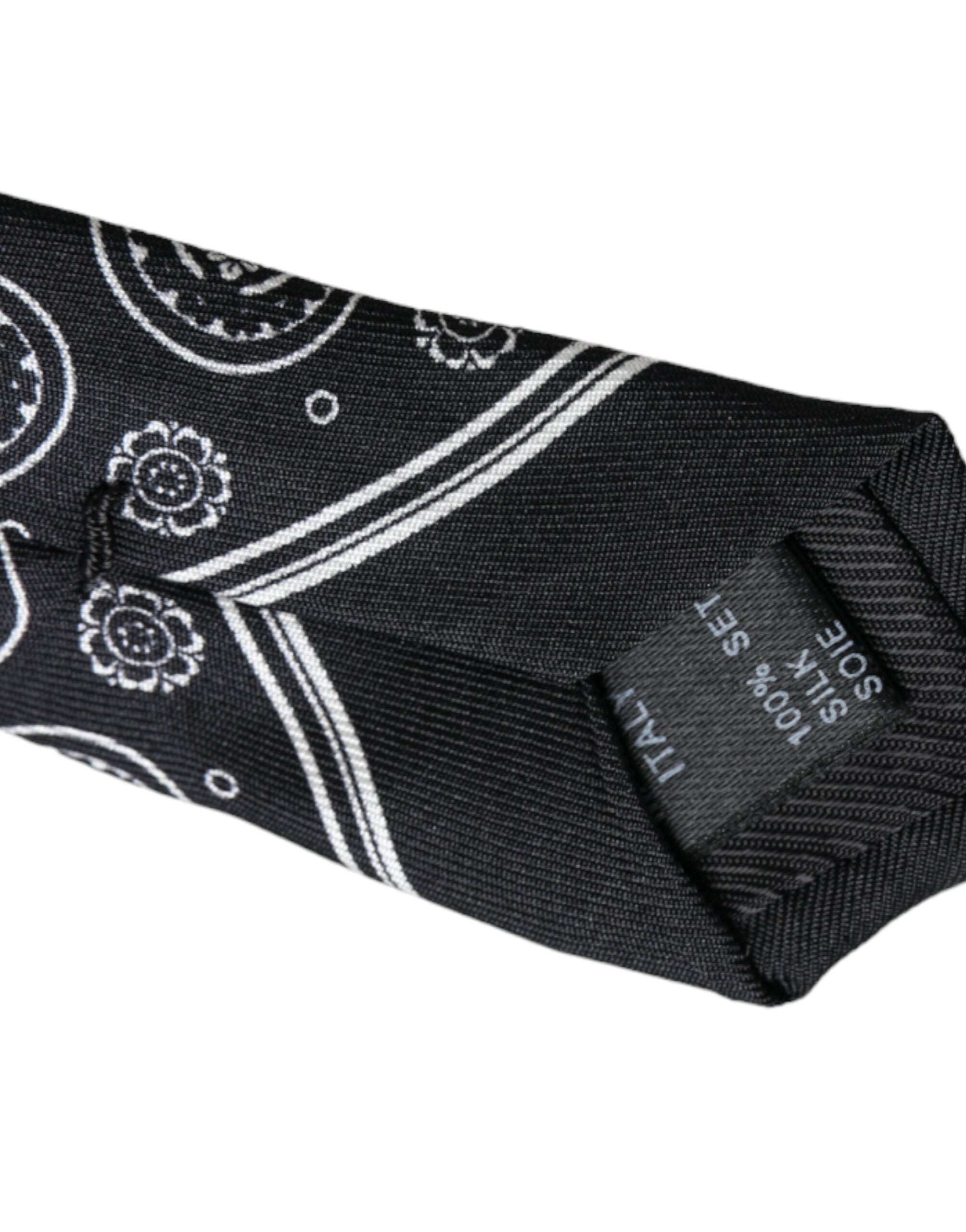 Dolce &amp; Gabbana Black Patterned 100%Silk Adjustable Tie