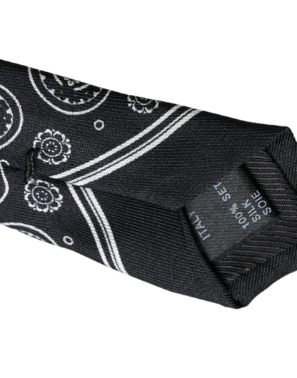 Dolce &amp; Gabbana Black Patterned 100%Silk Adjustable Tie