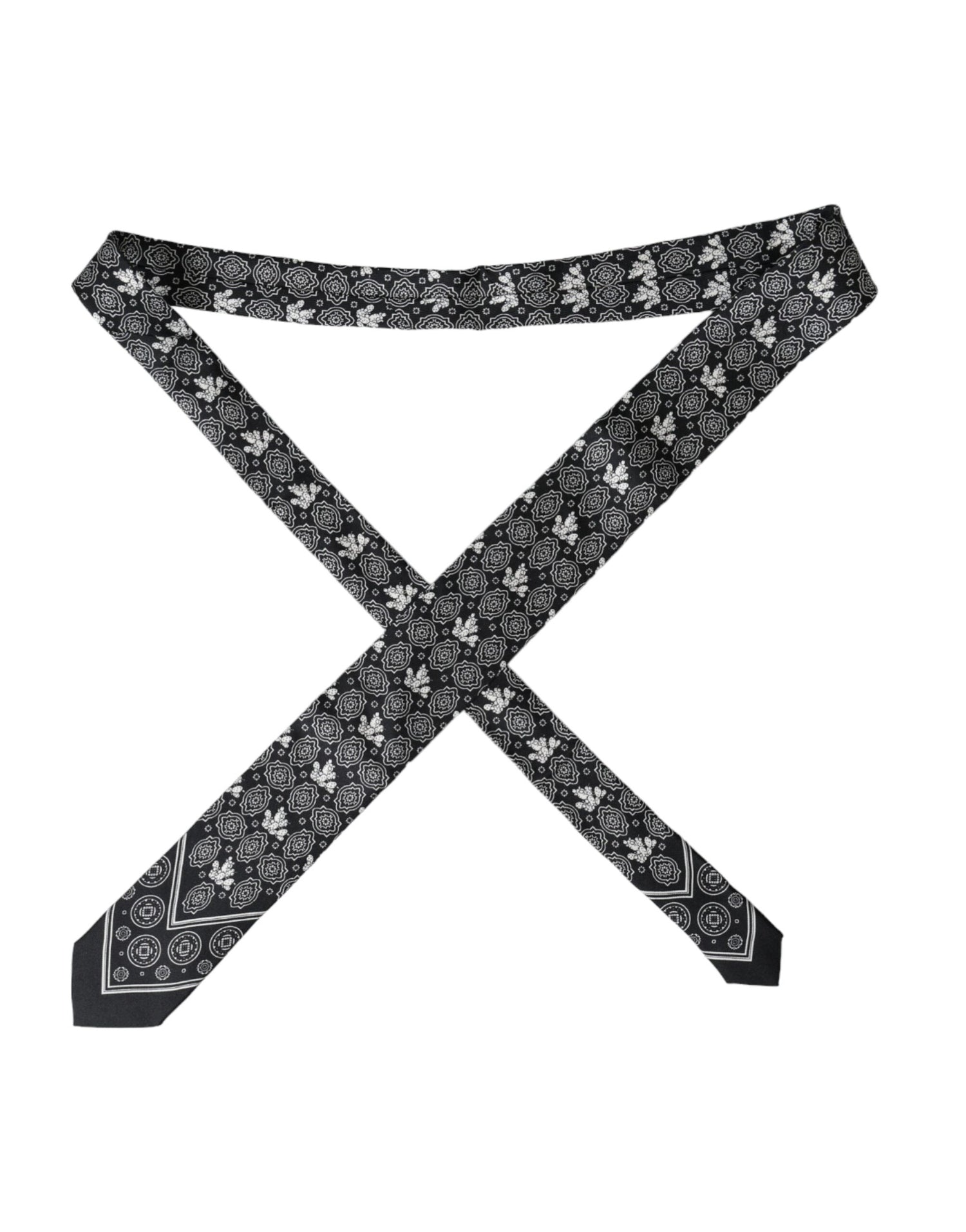 Dolce &amp; Gabbana Black Patterned 100%Silk Adjustable Tie