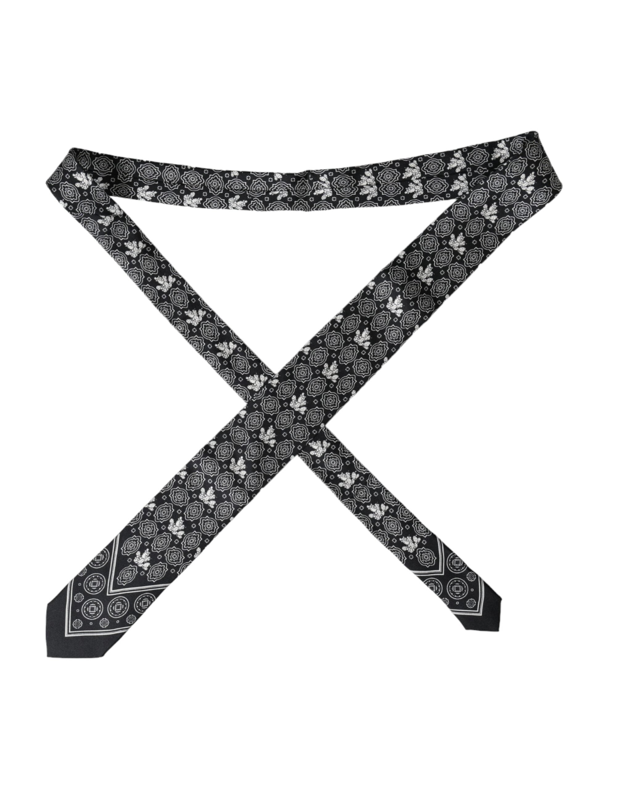 Dolce &amp; Gabbana Black Patterned 100%Silk Adjustable Tie
