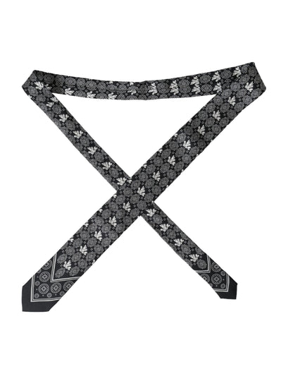 Dolce &amp; Gabbana Black Patterned 100%Silk Adjustable Tie