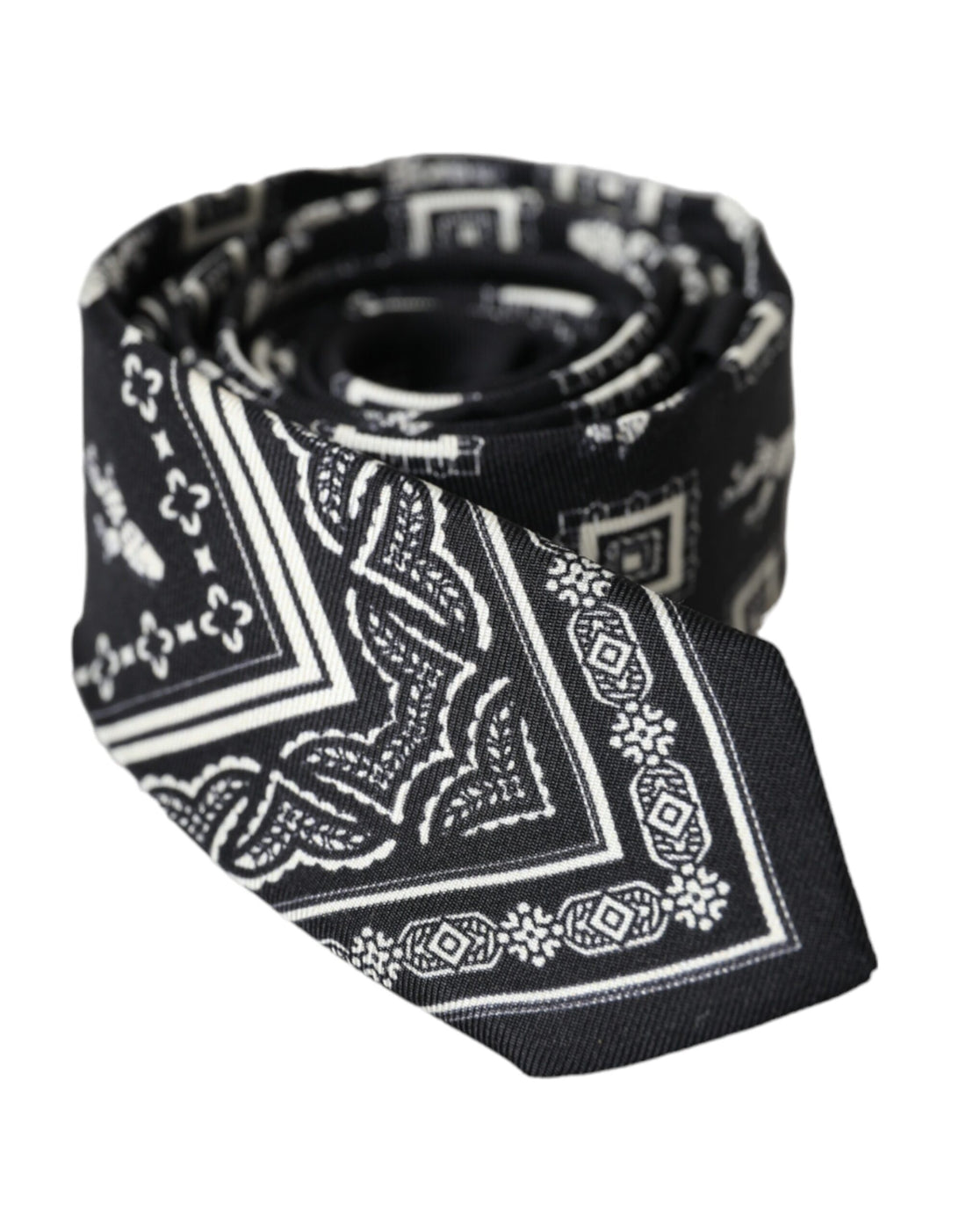 Dolce &amp;amp; Gabbana Svart Mönstrad Justerbar Slips i 100 % Siden