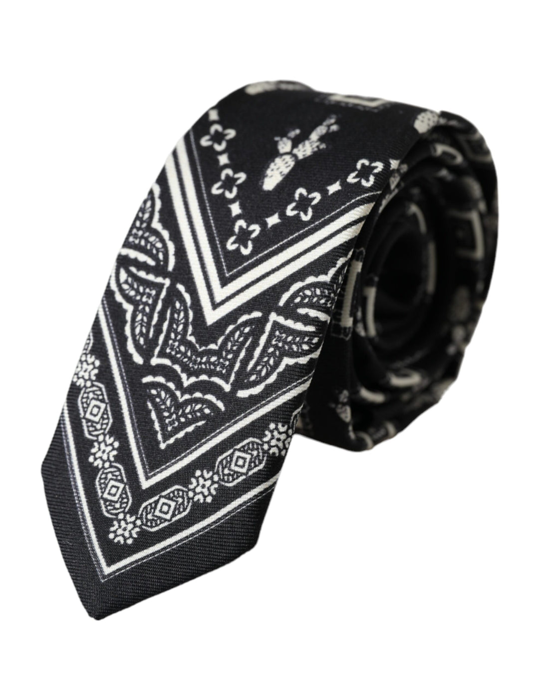 Dolce &amp;amp; Gabbana Svart Mönstrad Justerbar Slips i 100 % Siden