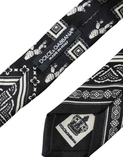 Dolce &amp; Gabbana Black Patterned 100%Silk Adjustable Tie