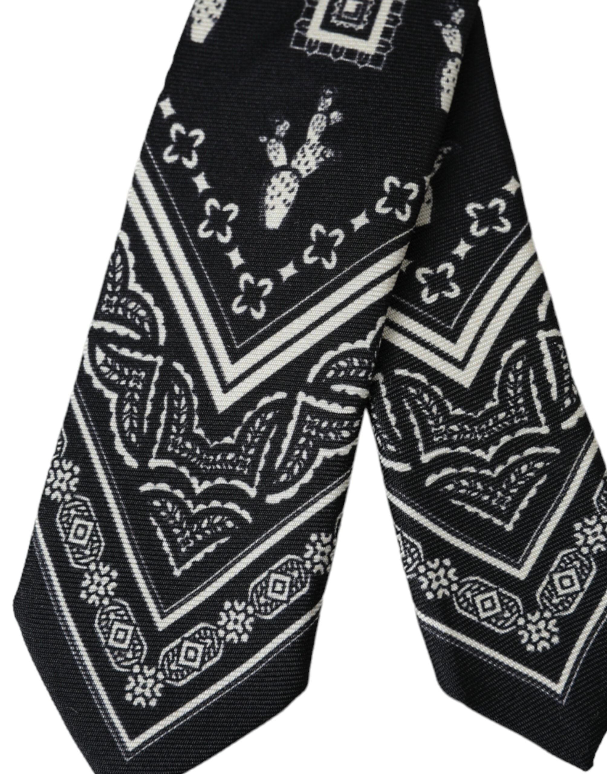 Dolce &amp; Gabbana Black Patterned 100%Silk Adjustable Tie