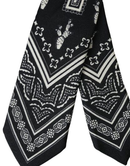 Dolce &amp; Gabbana Black Patterned 100%Silk Adjustable Tie
