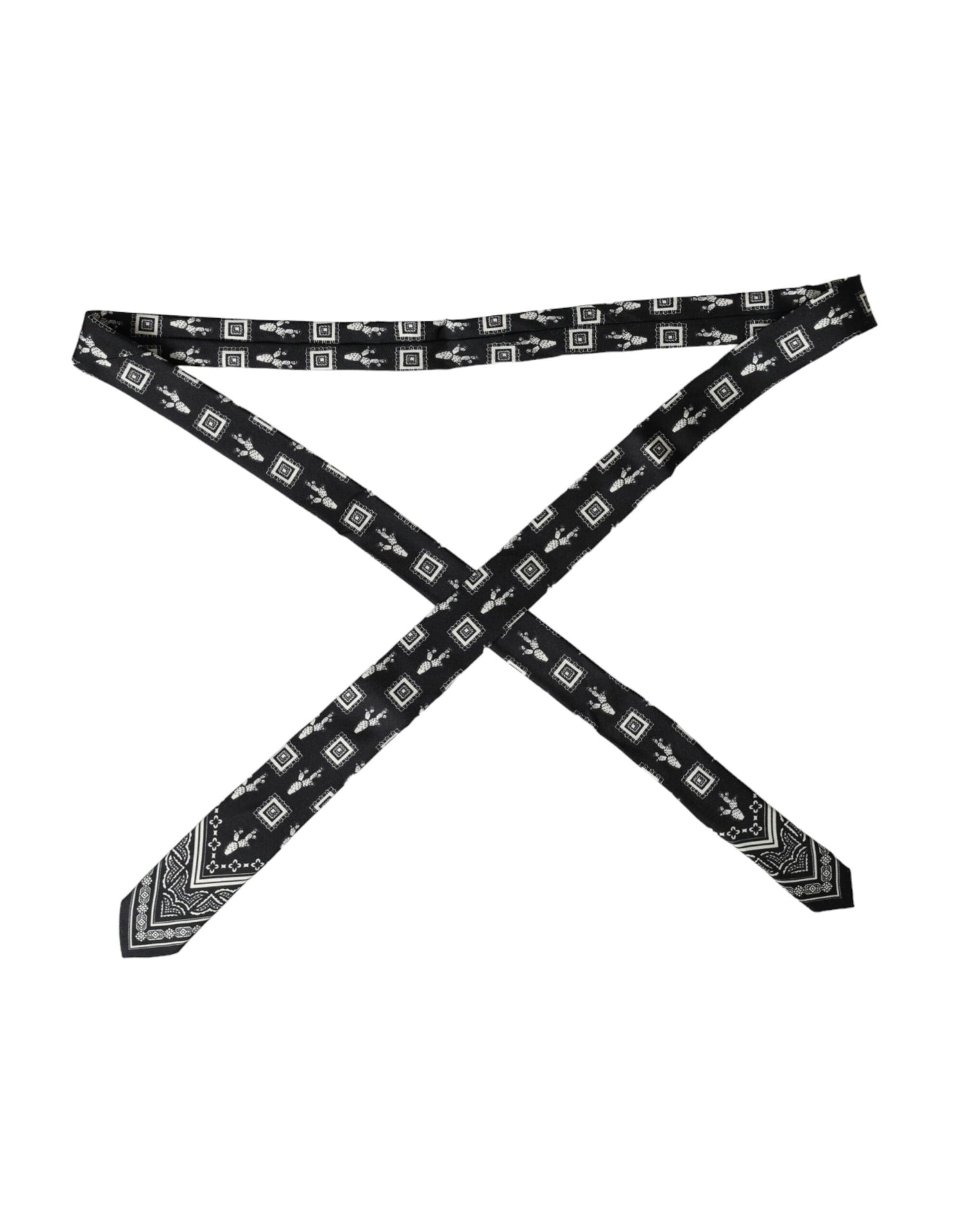 Dolce &amp; Gabbana Black Patterned 100%Silk Adjustable Tie
