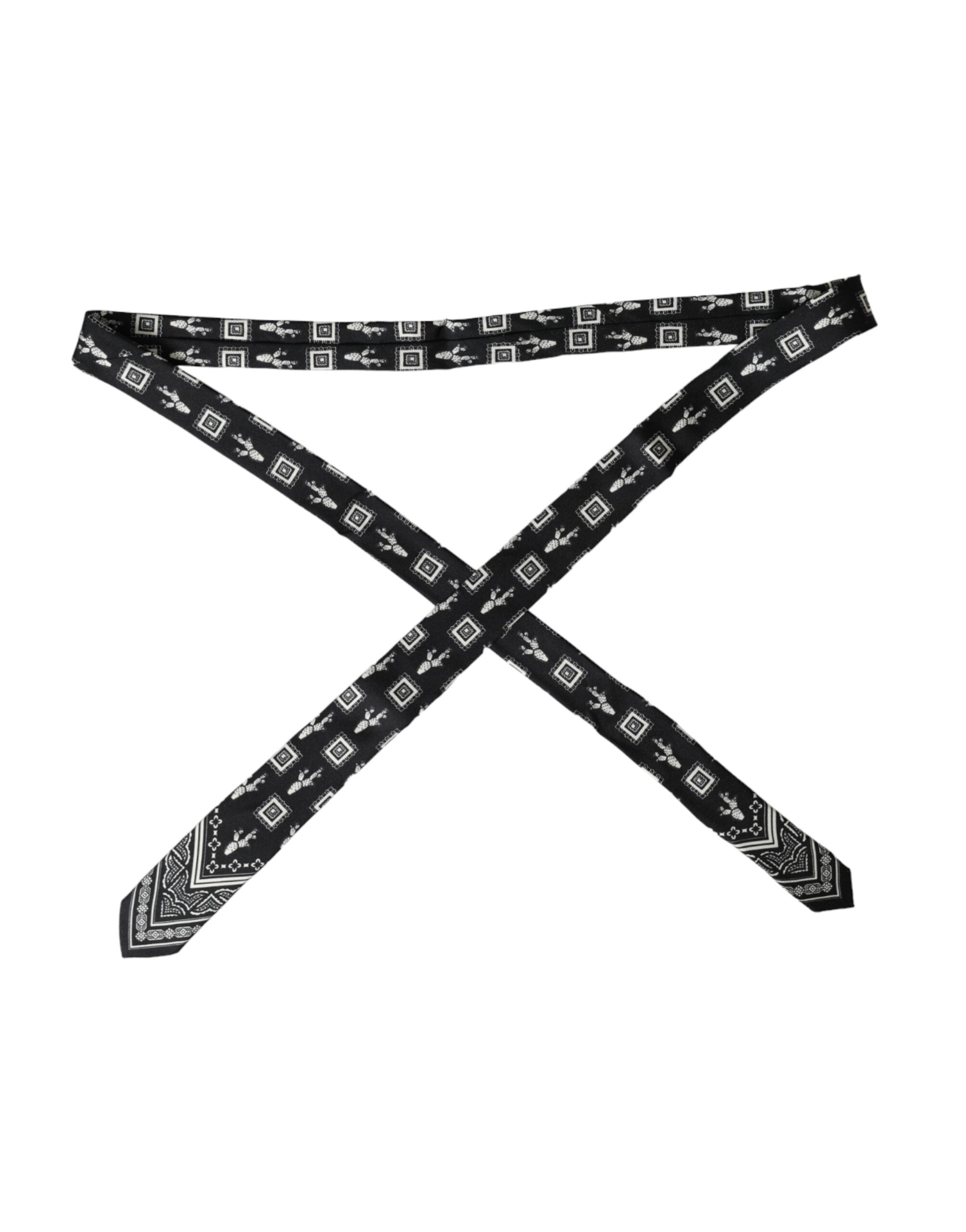 Dolce &amp; Gabbana Black Patterned 100%Silk Adjustable Tie