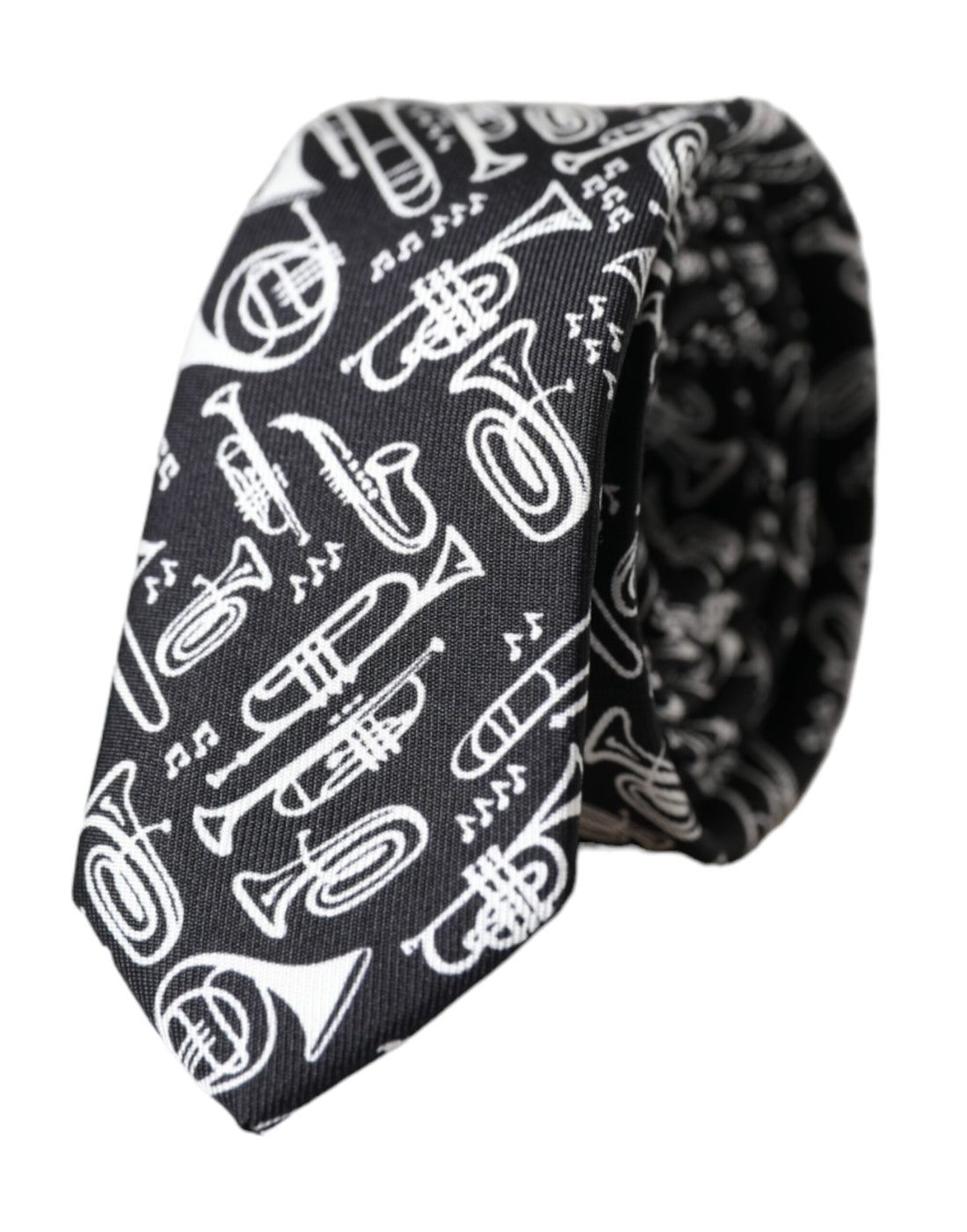 Dolce &amp;amp; Gabbana Svart Trumpet Print Justerbar Sidenslips