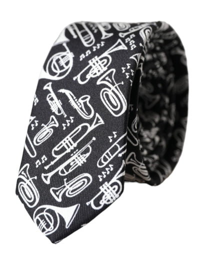 Dolce &amp;amp; Gabbana Svart Trumpet Print Justerbar Sidenslips