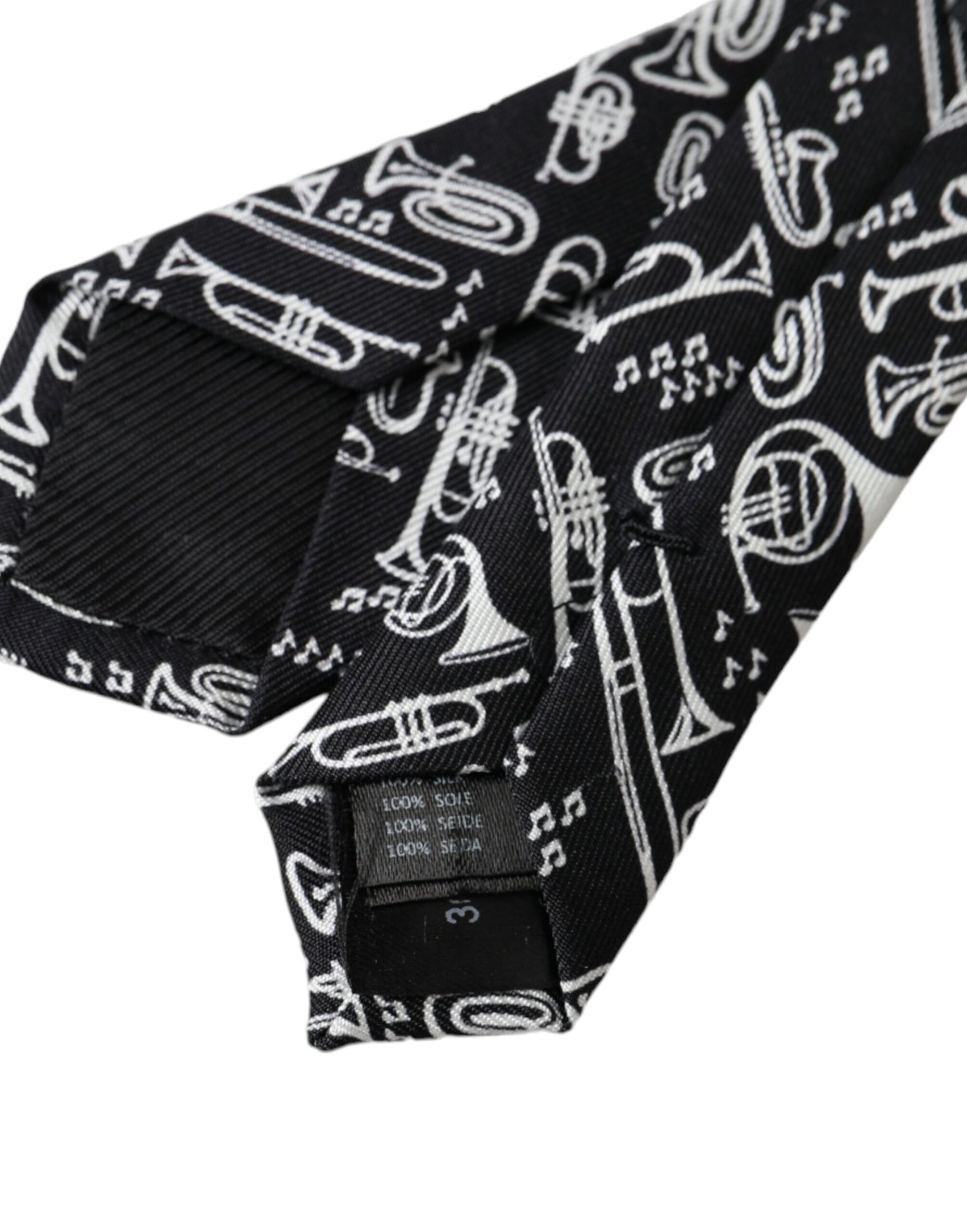Dolce &amp;amp; Gabbana Svart Trumpet Print Justerbar Sidenslips