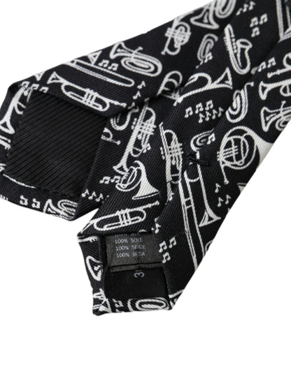Dolce &amp;amp; Gabbana Svart Trumpet Print Justerbar Sidenslips