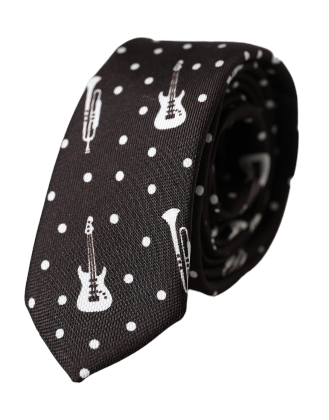 Dolce &amp;amp; Gabbana Svart Gitarrmönstrad Justerbar Sidenslips
