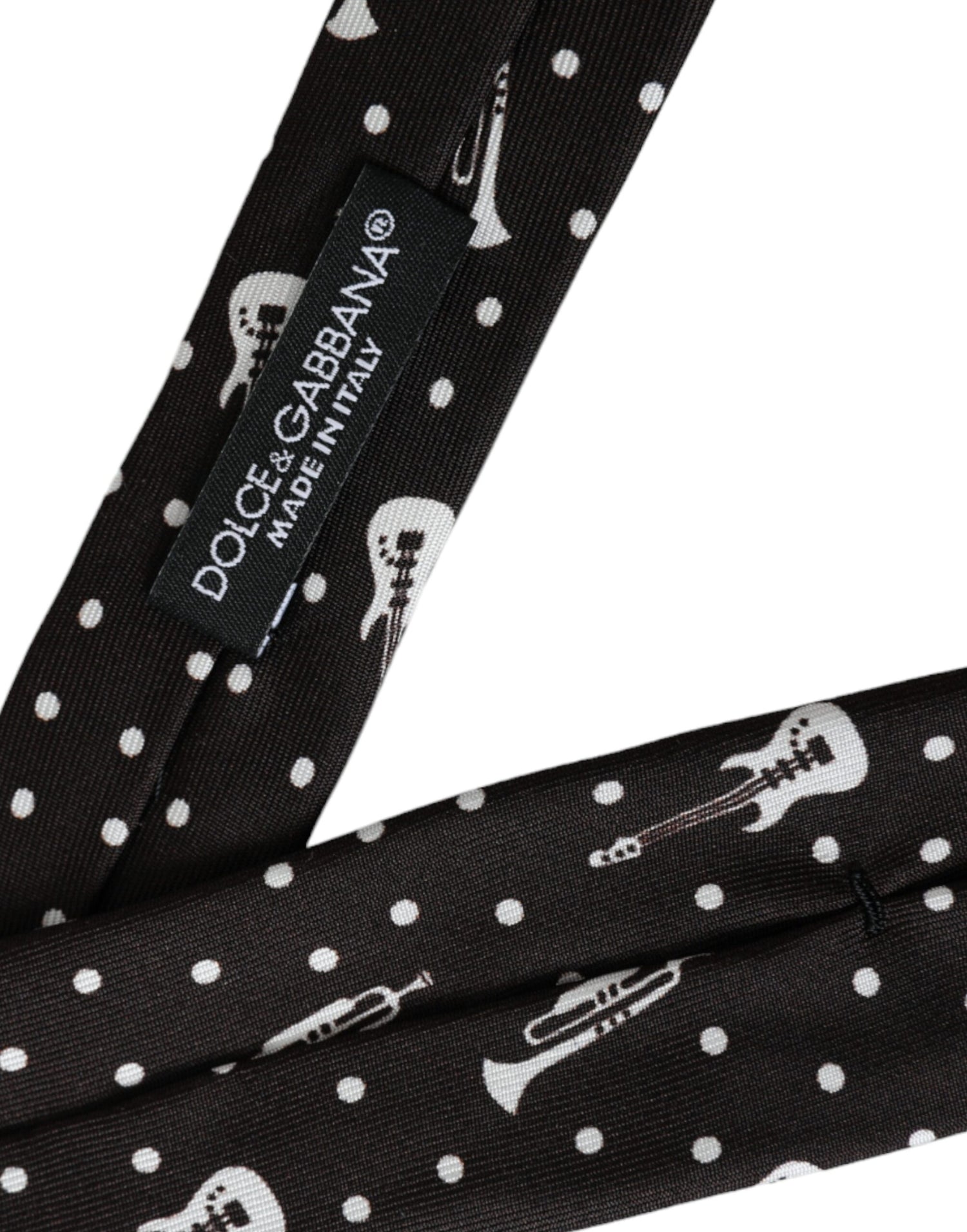 Dolce &amp;amp; Gabbana Svart Gitarrmönstrad Justerbar Sidenslips