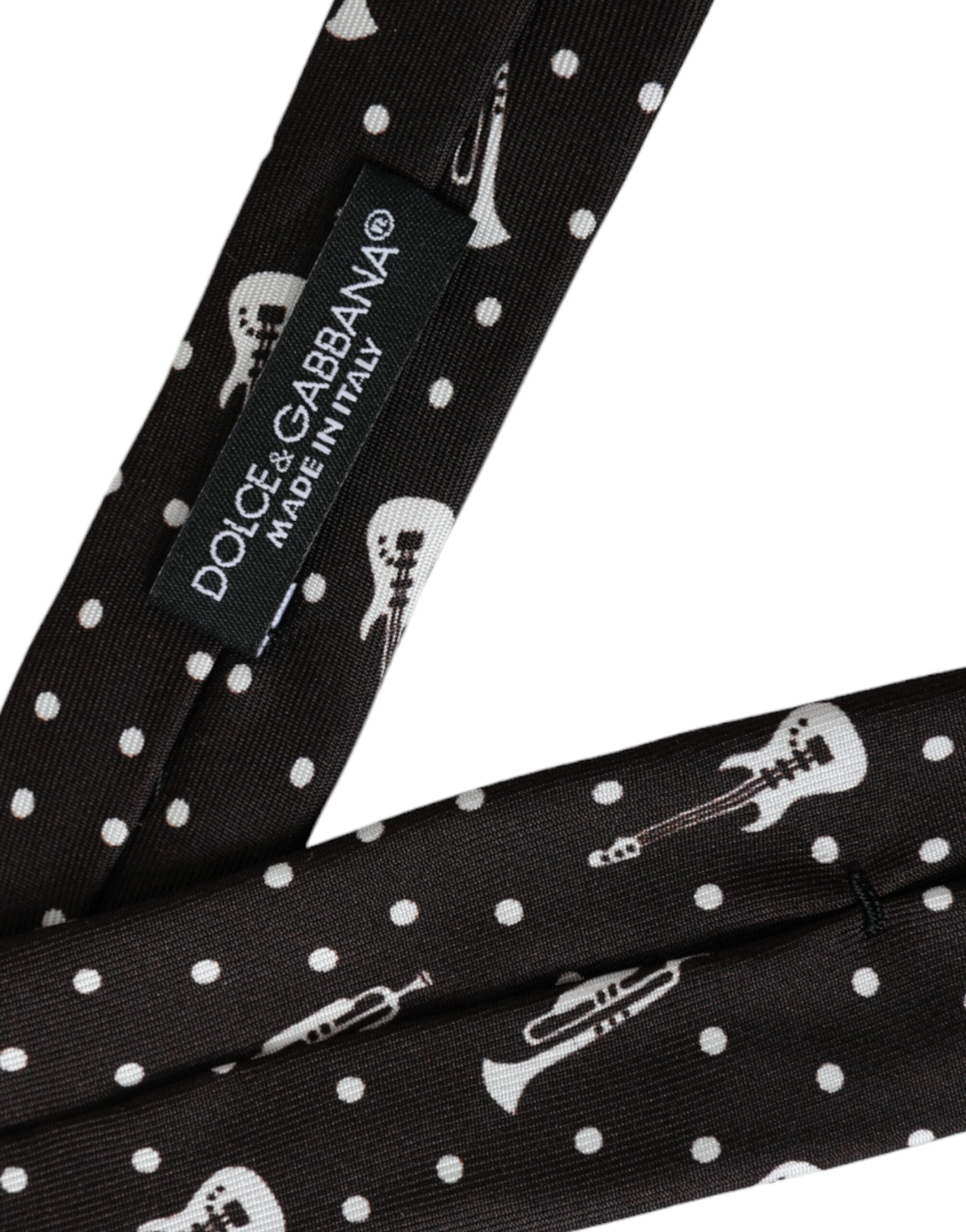Dolce &amp;amp; Gabbana Svart Gitarrmönstrad Justerbar Sidenslips