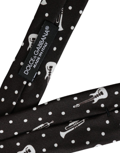 Dolce &amp;amp; Gabbana Svart Gitarrmönstrad Justerbar Sidenslips