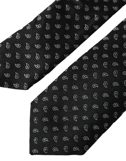 Dolce &amp;amp; Gabbana Svart Jacquardmönstrad Justerbar Sidenslips Herr