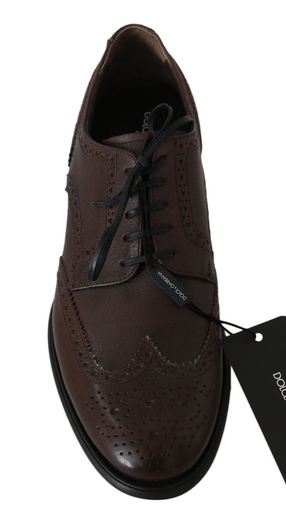 Dolce &amp; Gabbana Brown Leather Brogue Derby Dress Shoes