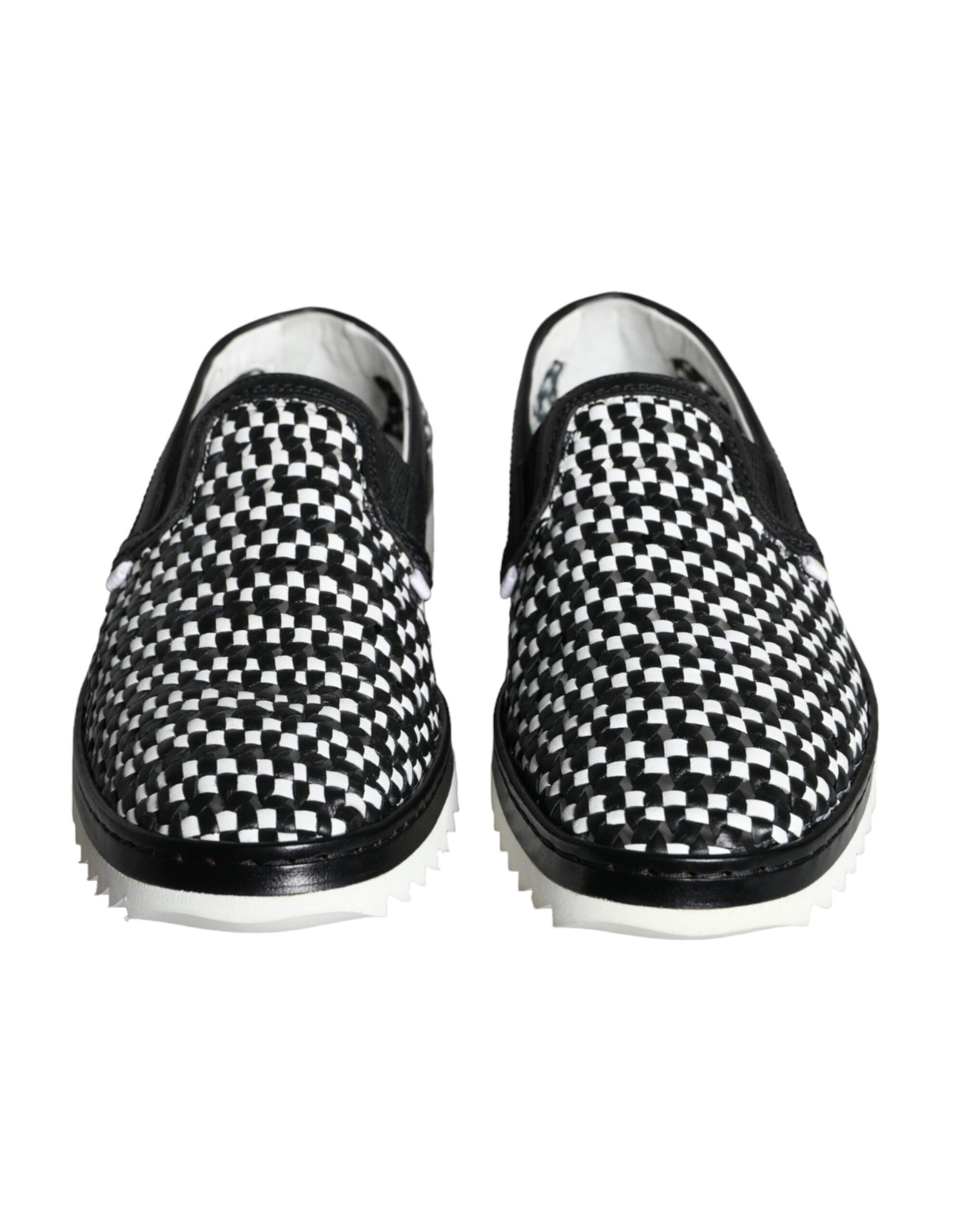 Dolce &amp;amp; Gabbana Svarta Vita Vävda Slip-On Loafers Herrskor