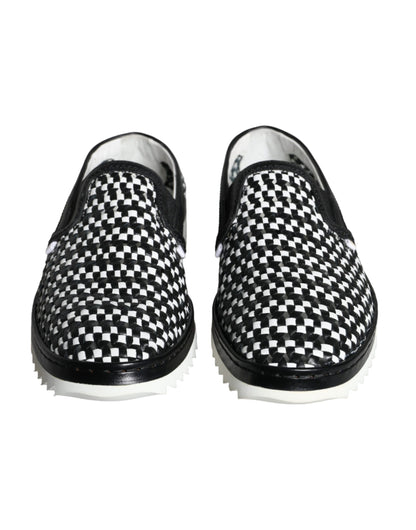 Dolce &amp;amp; Gabbana Svarta Vita Vävda Slip-On Loafers Herrskor