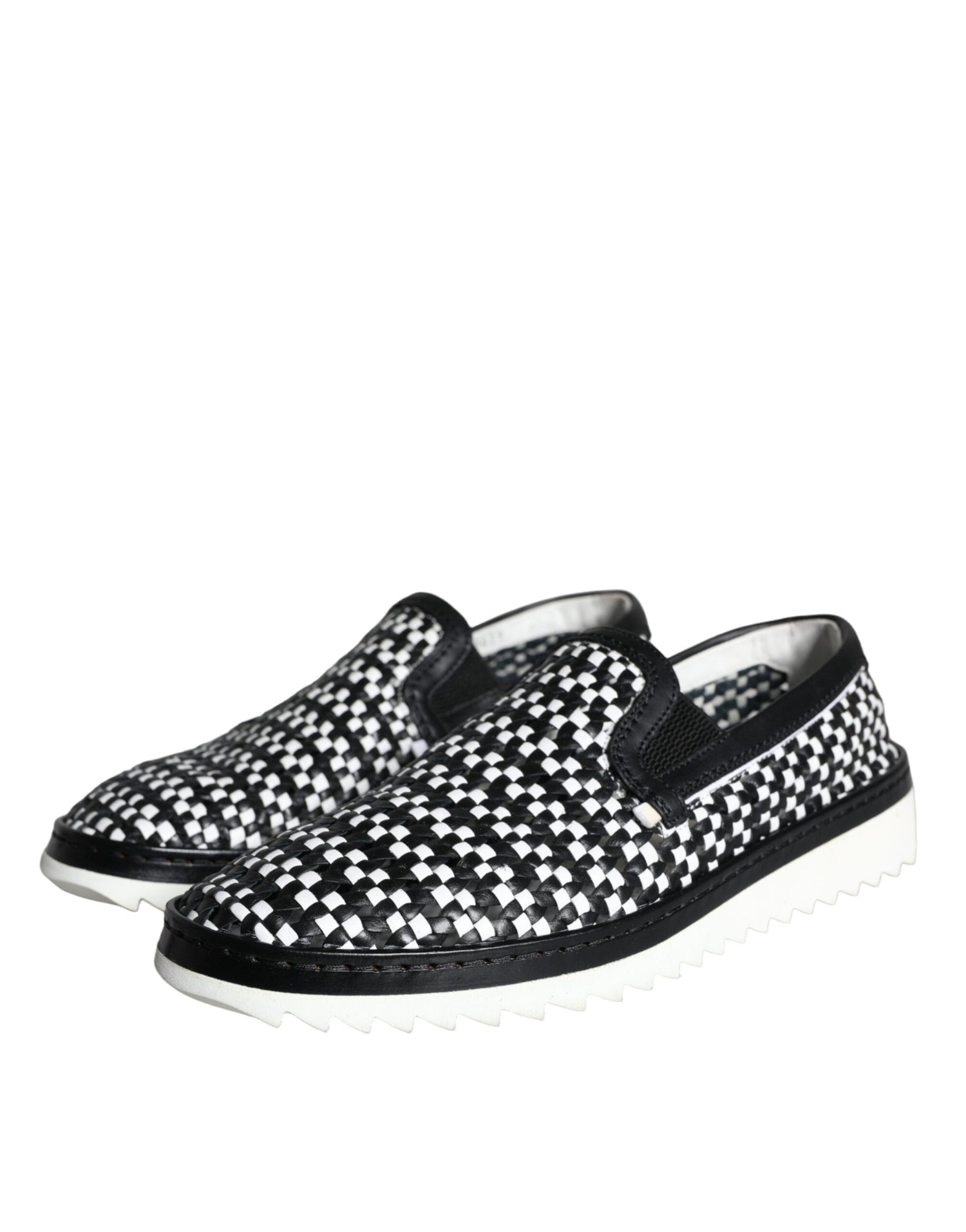 Dolce &amp;amp; Gabbana Svarta Vita Vävda Slip-On Loafers Herrskor