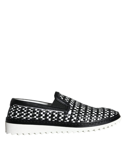 Dolce &amp;amp; Gabbana Svarta Vita Vävda Slip-On Loafers Herrskor