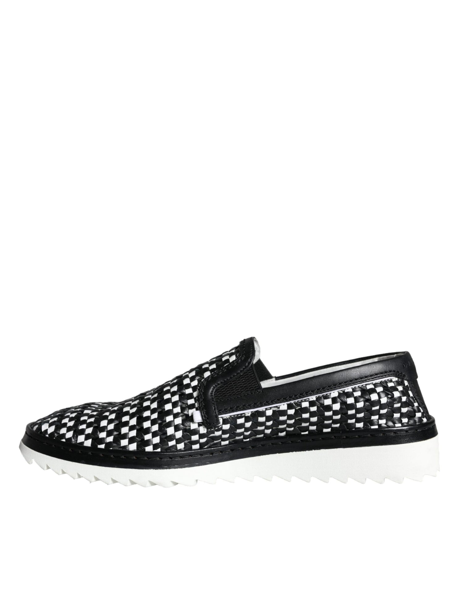 Dolce &amp;amp; Gabbana Svarta Vita Vävda Slip-On Loafers Herrskor