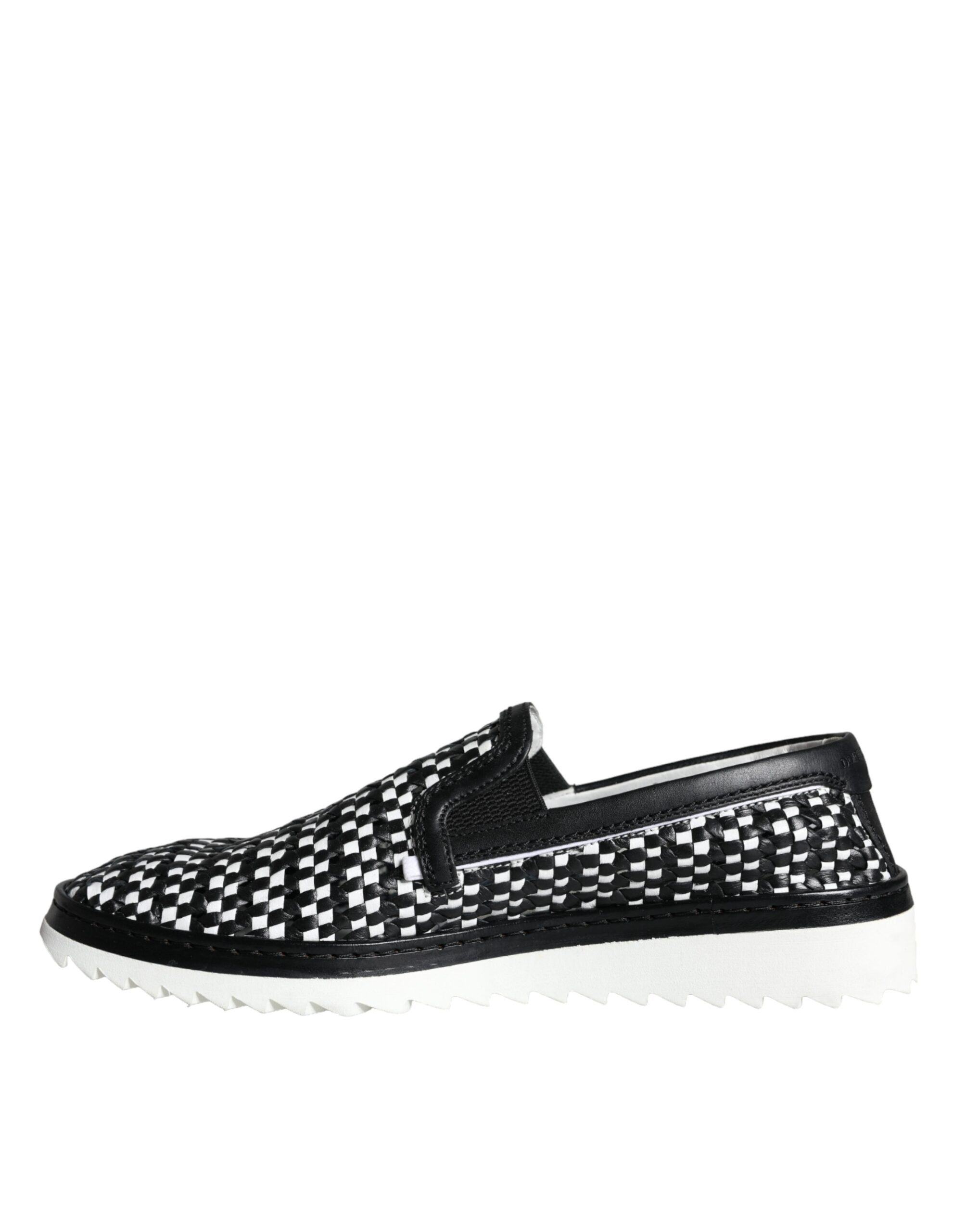Dolce &amp;amp; Gabbana Svarta Vita Vävda Slip-On Loafers Herrskor