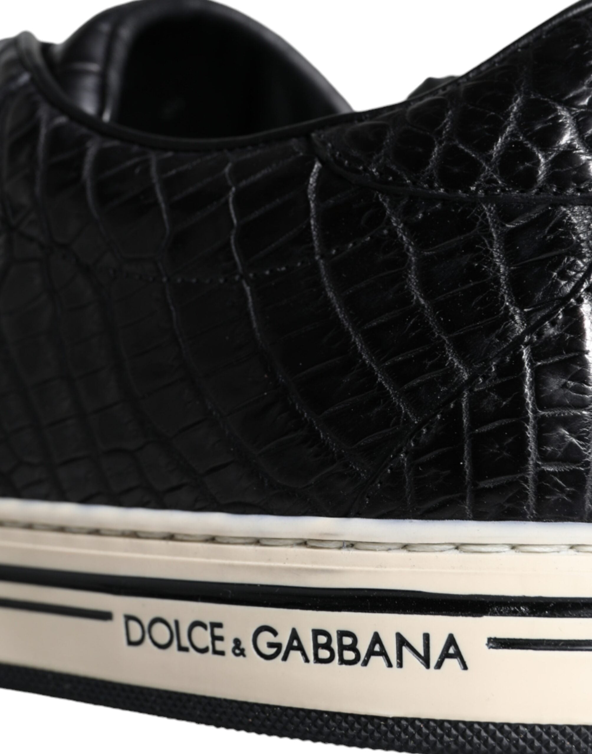 Dolce &amp; Gabbana Black Leather Men Low Top Sneakers Shoes