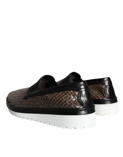 Dolce &amp;amp; Gabbana Bruna Svarta Lädervävda Loafers Herrskor