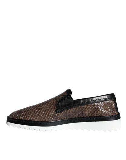 Dolce &amp;amp; Gabbana Bruna Svarta Lädervävda Loafers Herrskor