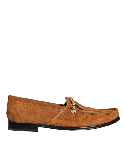 Dolce &amp;amp; Gabbana Bruna Sammetsläder Mocassin Slip On Skor Med Logotyp
