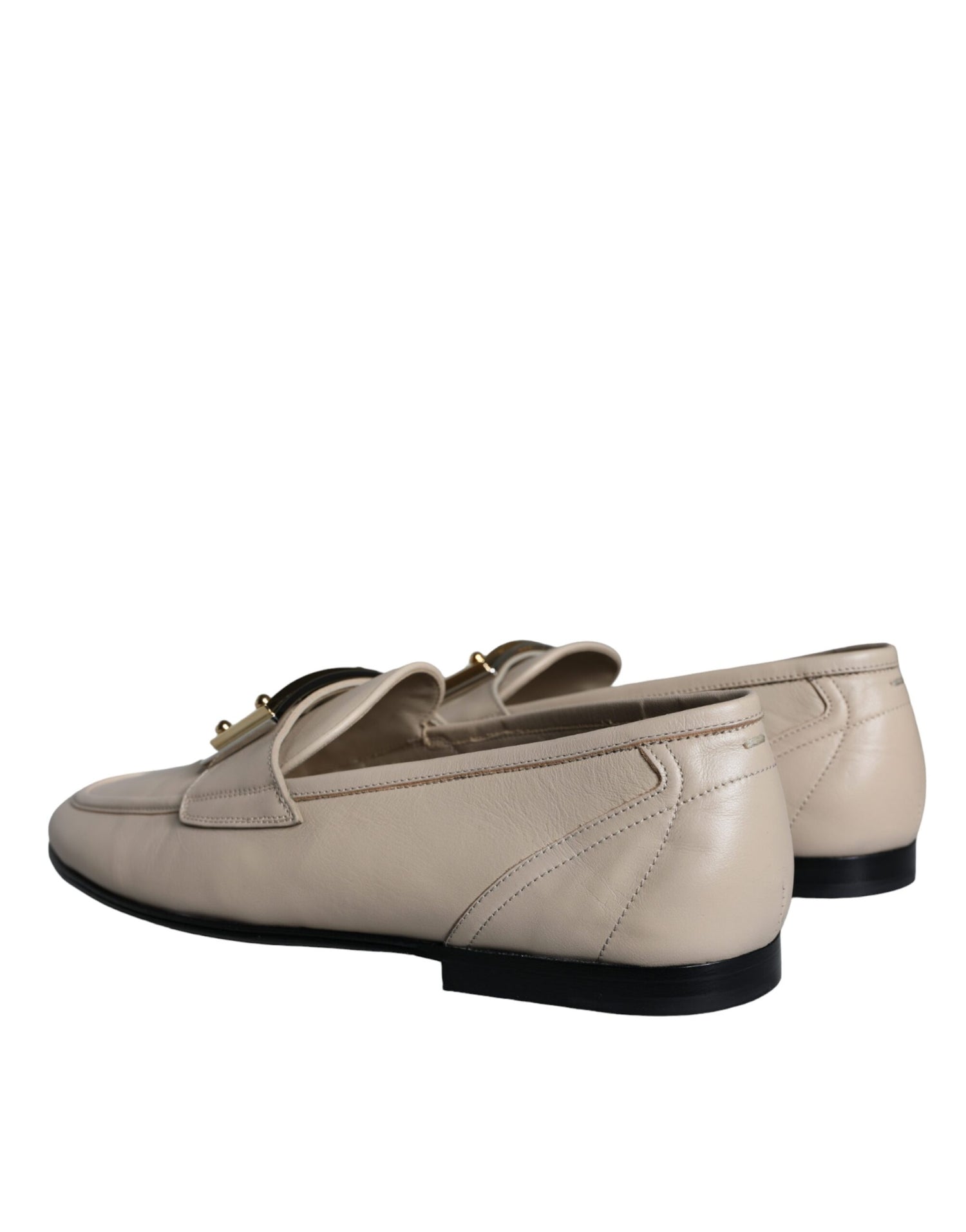 Dolce &amp;amp; Gabbana Beige Läder Logotypplack Slip-On Loafers Herrskor