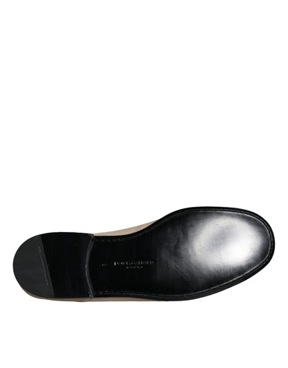 Dolce &amp;amp; Gabbana Beige Läder Logotypplack Slip-On Loafers Herrskor