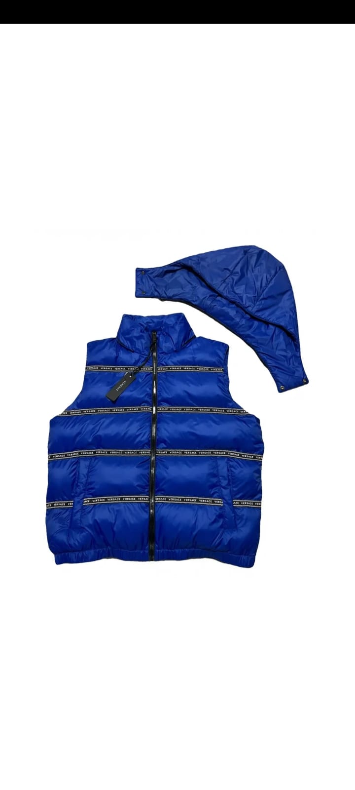 Versace elegant svart väst med logotyp och avtagbar huva