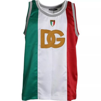 Dolce &amp;amp; Gabbana Vit Grön Ärmlös Topp Italiensk Flagga Korg T-shirt