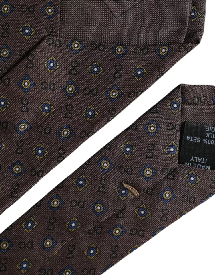 Dolce &amp;amp; Gabbana Brun Sidenslips Med Märkeslogotyp Justerbar Herrslips