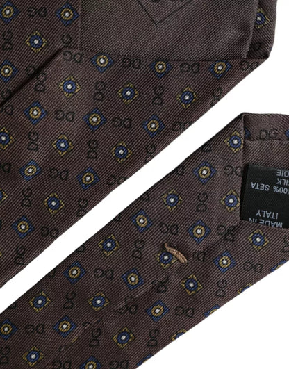 Dolce &amp;amp; Gabbana Brun Sidenslips Med Märkeslogotyp Justerbar Herrslips