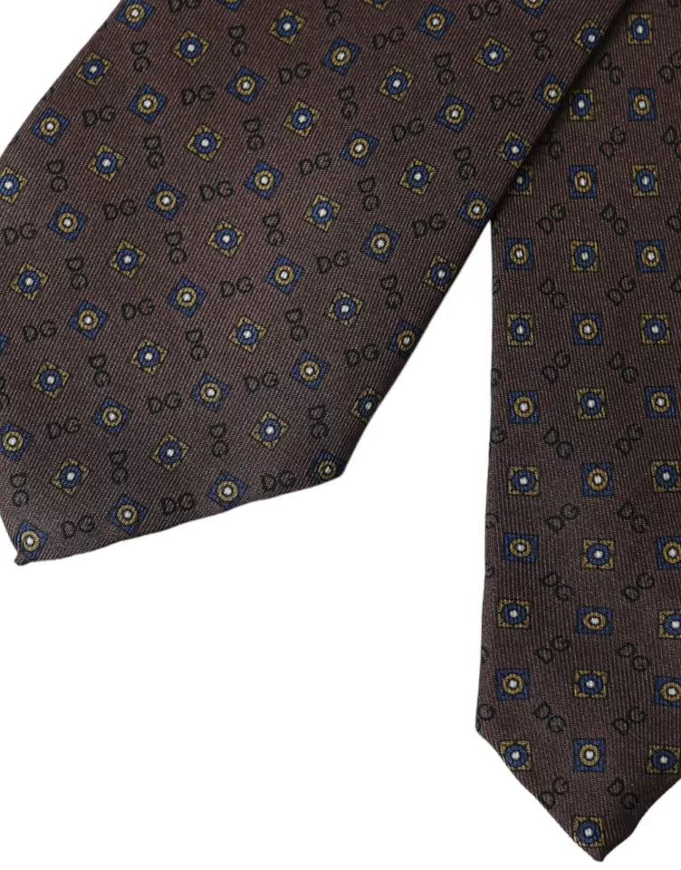 Dolce &amp;amp; Gabbana Brun Sidenslips Med Märkeslogotyp Justerbar Herrslips