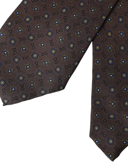 Dolce &amp;amp; Gabbana Brun Sidenslips Med Märkeslogotyp Justerbar Herrslips