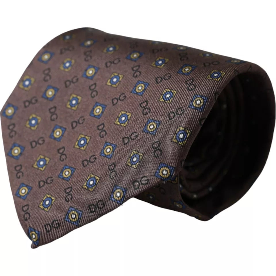 Dolce &amp;amp; Gabbana Brun Sidenslips Med Märkeslogotyp Justerbar Herrslips