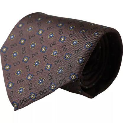 Dolce &amp;amp; Gabbana Brun Sidenslips Med Märkeslogotyp Justerbar Herrslips