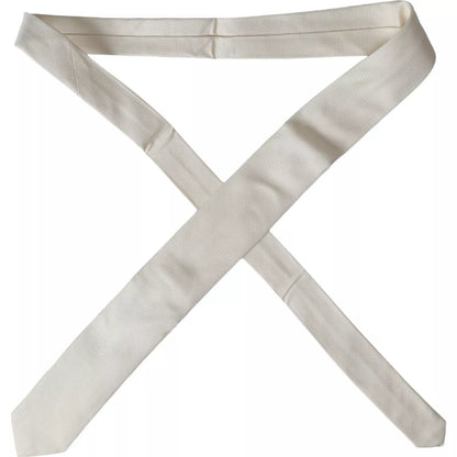 Dolce &amp; Gabbana Off White Patterned Silk Classic Adjustable Tie