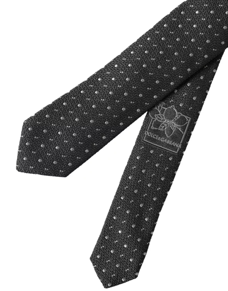 Dolce &amp;amp; Gabbana Svart Prickig Justerbar Sidenslips Herr