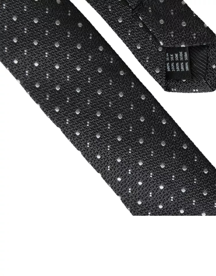 Dolce &amp;amp; Gabbana Svart Prickig Justerbar Sidenslips Herr